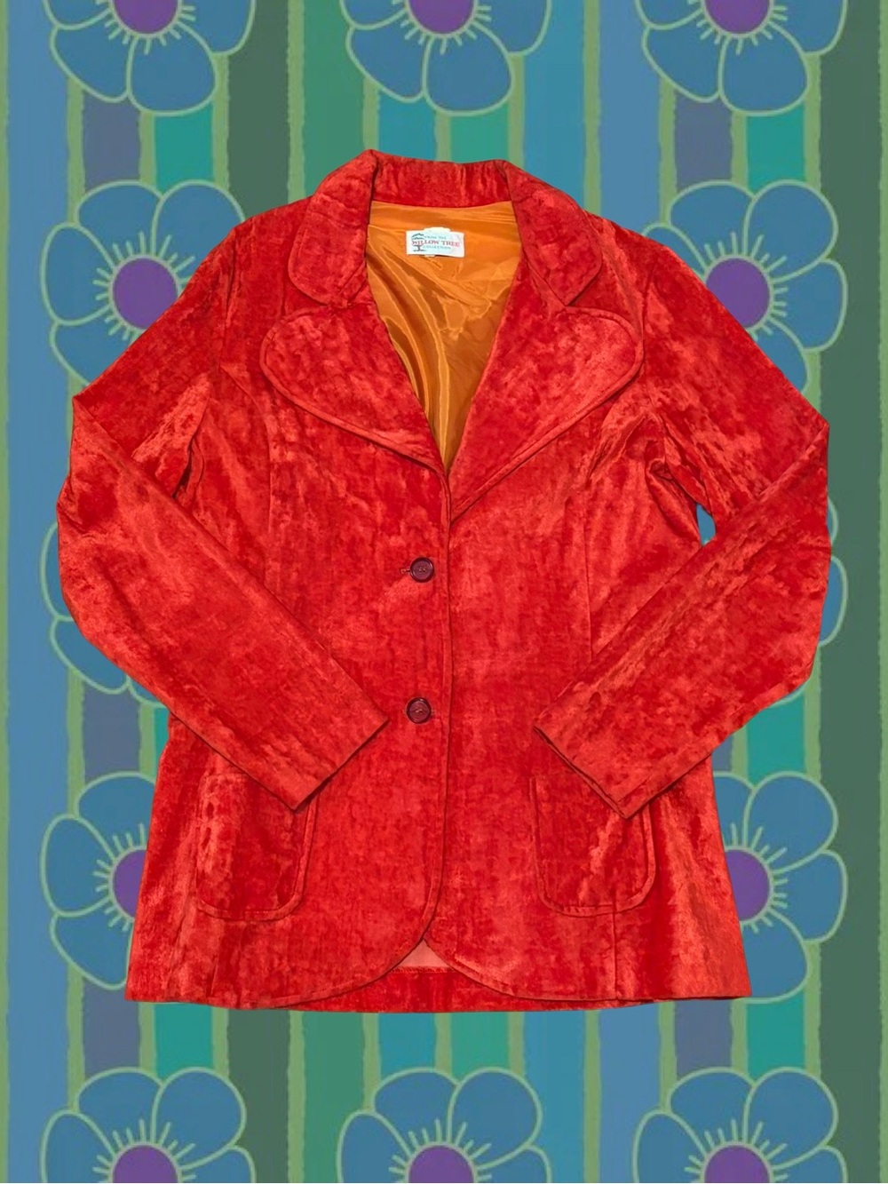 Vintage 60s Willow Tree Orange Velvet Blazer Jacket